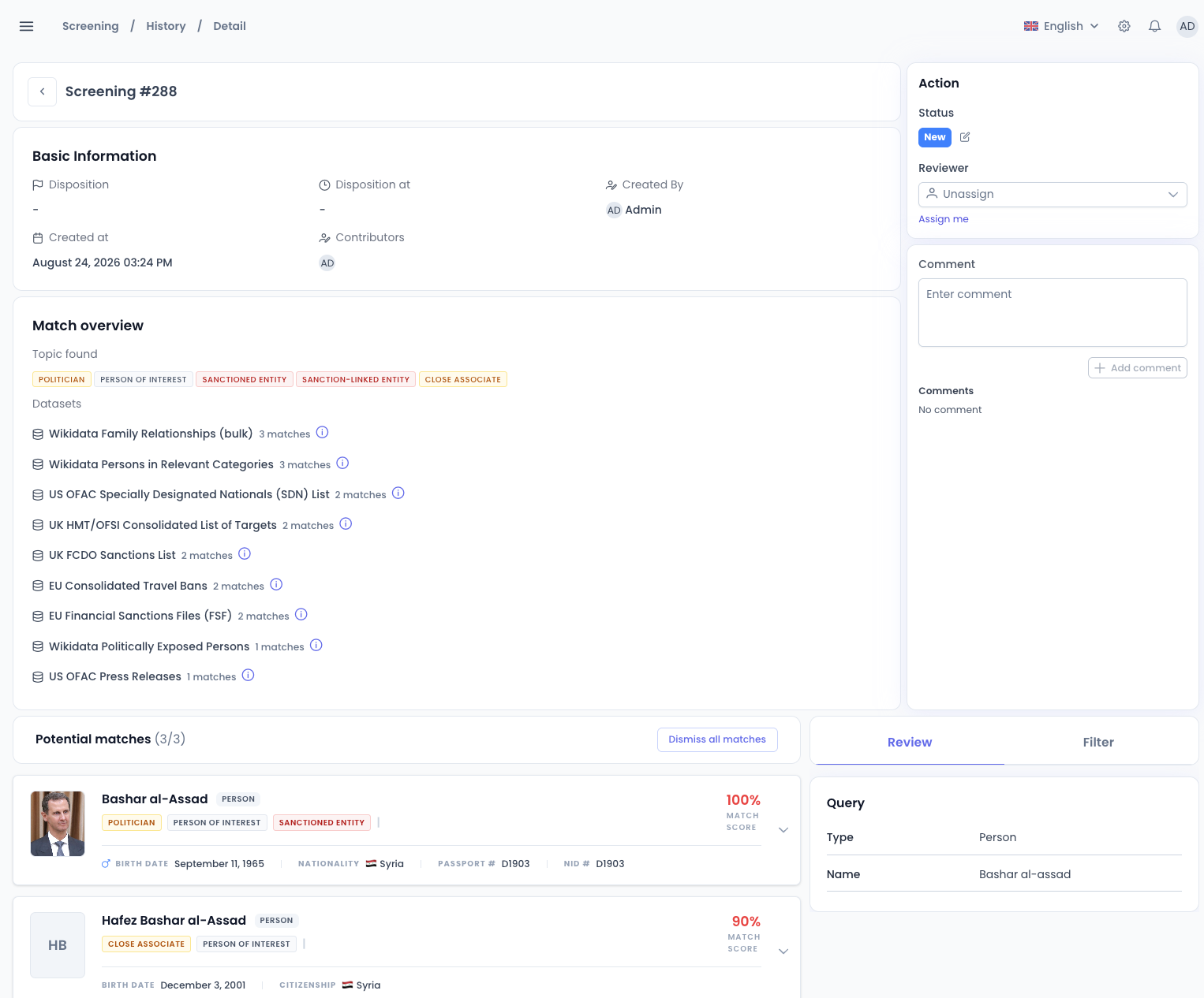Reviewing and dispositioning potential matches